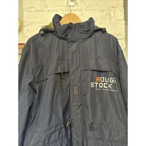 Rough Stock Men's Navy Blue Lined Hooded Windbreaker‎ . EUC 2XL